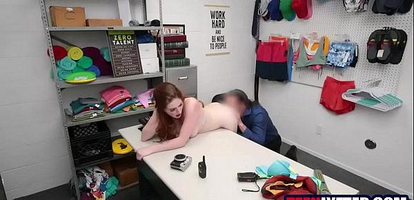  Redhead teen banged rough by security for stealing